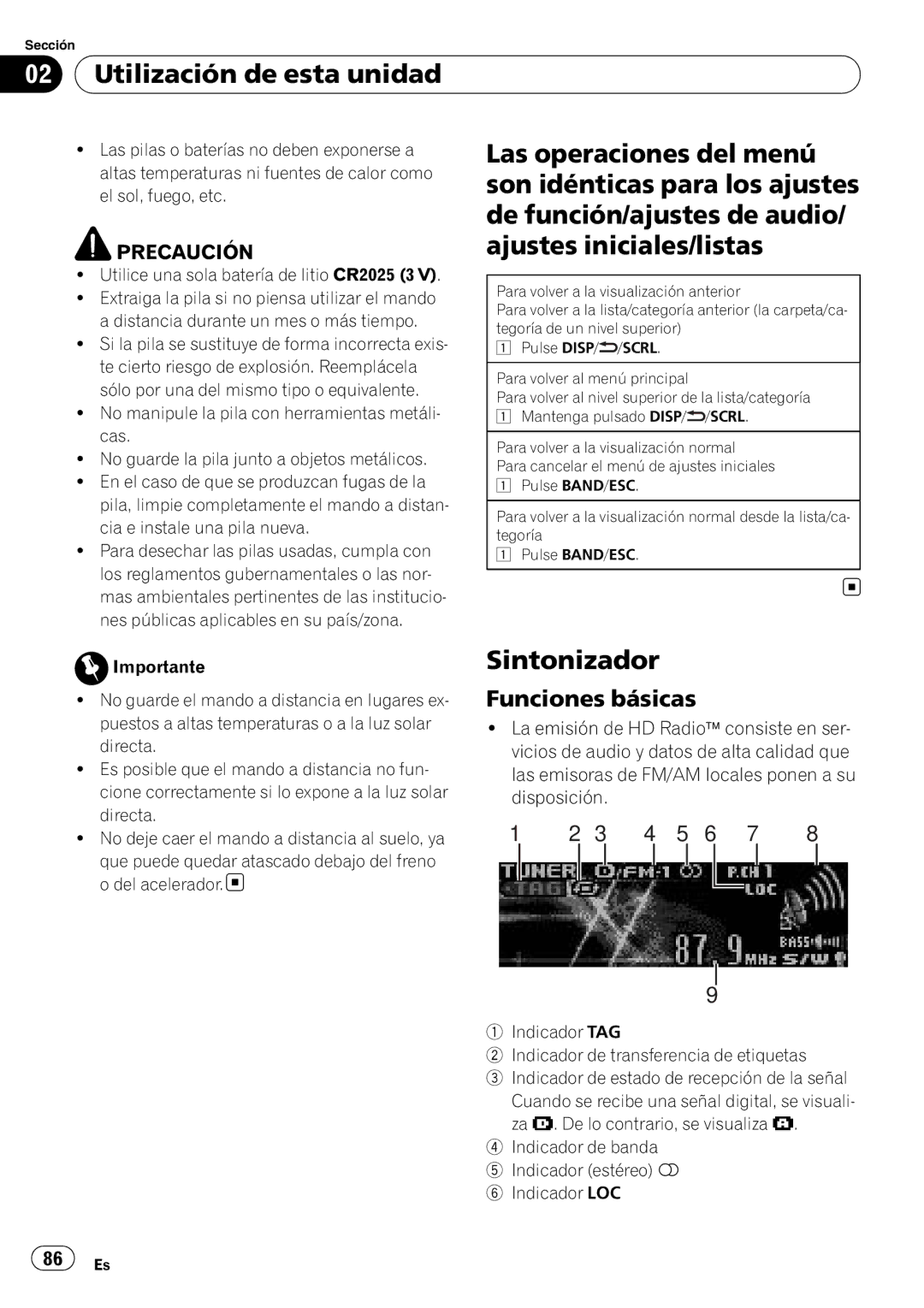 Pioneer P7200HD Utilización de esta unidad, Las operaciones del menú, Son idénticas para los ajustes, Sintonizador 