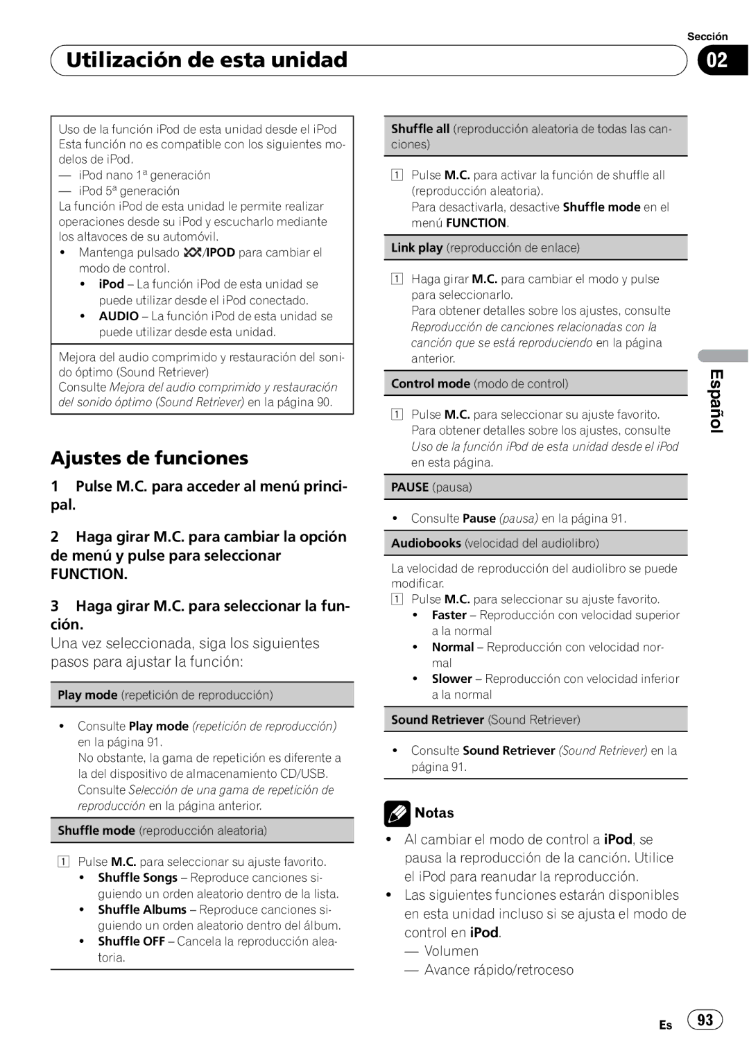 Pioneer P7200HD operation manual Ajustes de funciones 