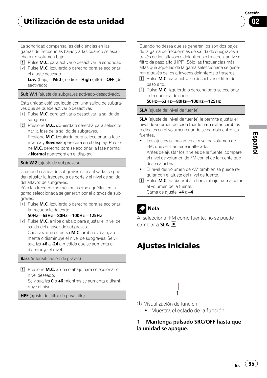 Pioneer P7200HD operation manual Ajustes iniciales 