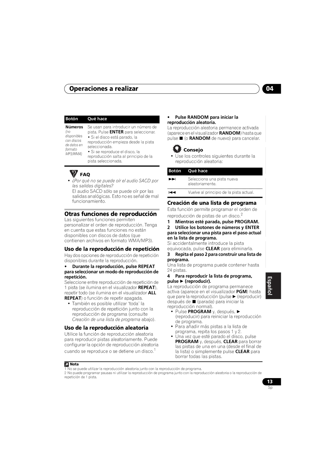 Pioneer PD-D6-J manual Operaciones a realizar, Otras funciones de reproducción, Uso de la reproducción de repetición 