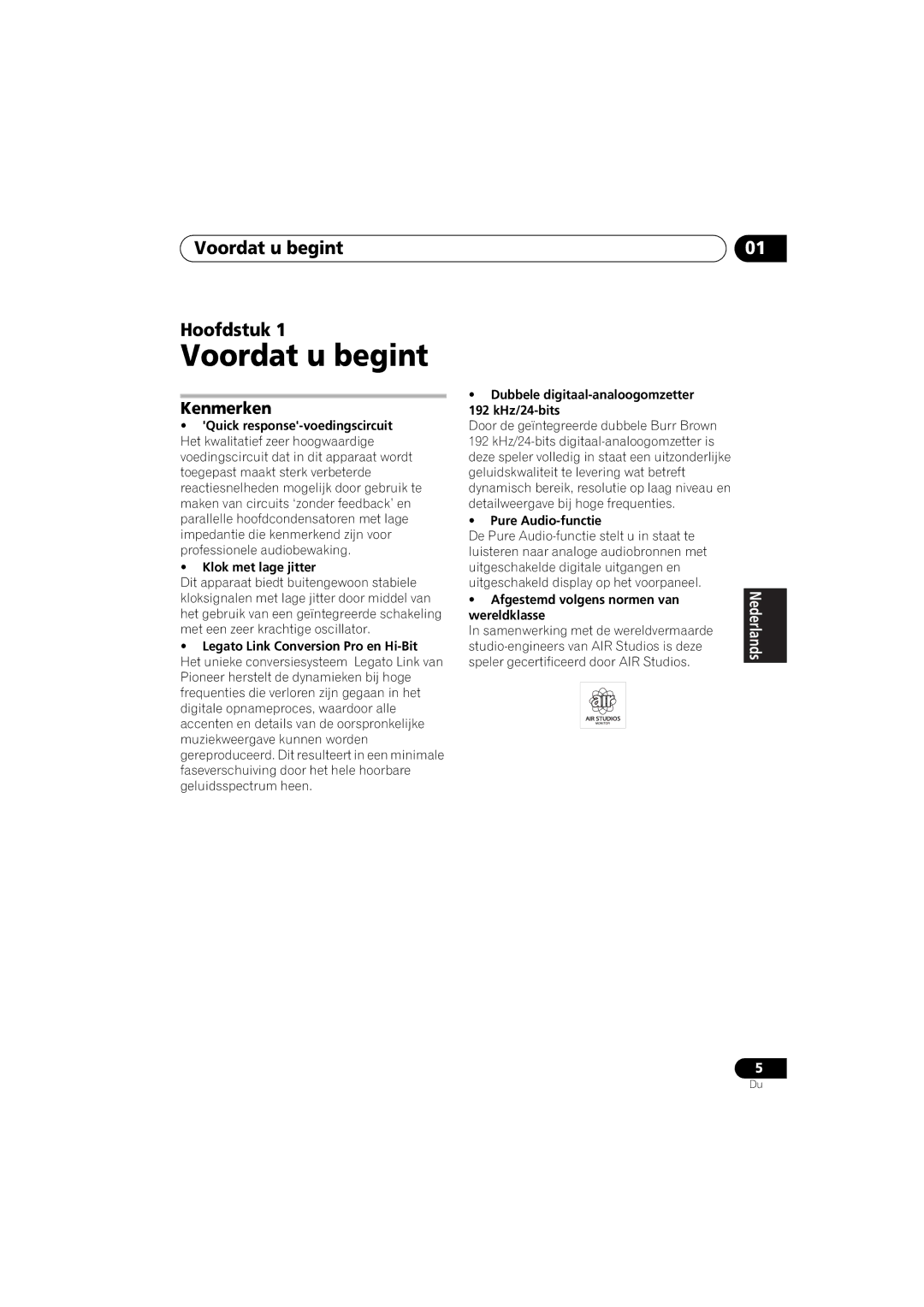 Pioneer PD-D6-J manual Voordat u begint Hoofdstuk, Kenmerken 