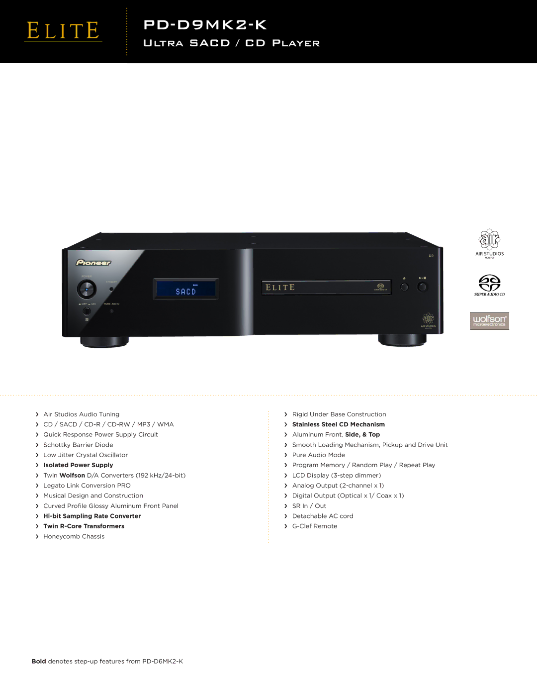 Pioneer DV-58AV manual PD-D9MK2-K, Ultra Sacd / CD Player 