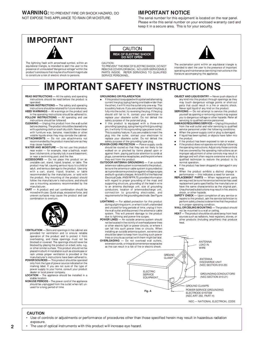 Pioneer PD-F1009 manual Important Notice, Not Expose this Appliance to Rain or Moisture 