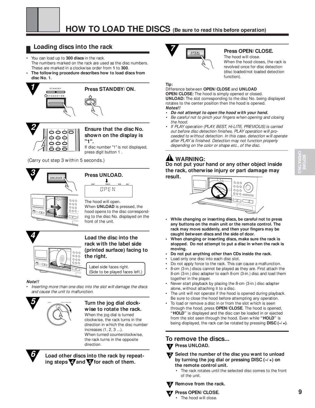 Pioneer PD-F1009 manual Loading discs into the rack 