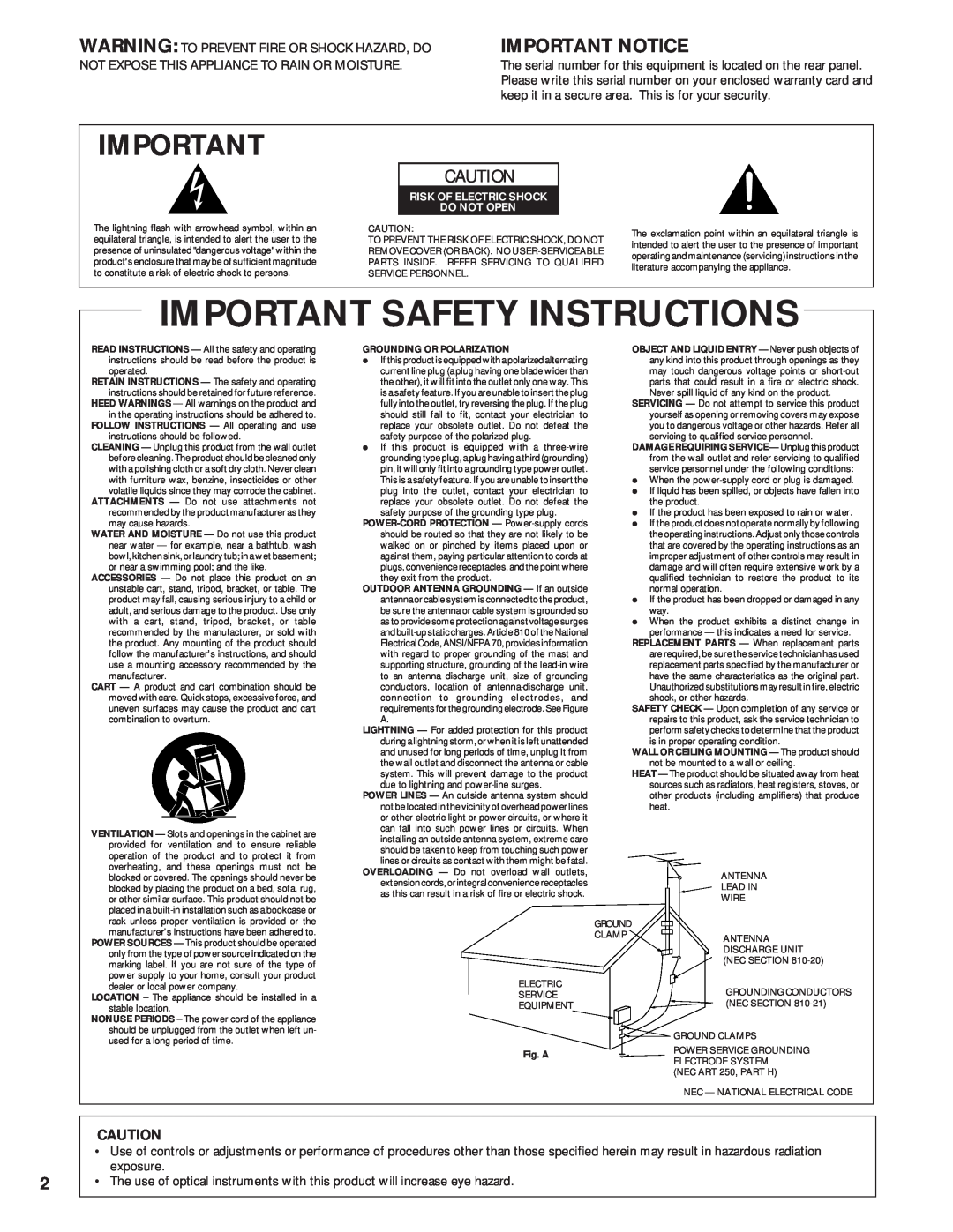 Pioneer PD-F1009 manual Important Notice, Important Safety Instructions 