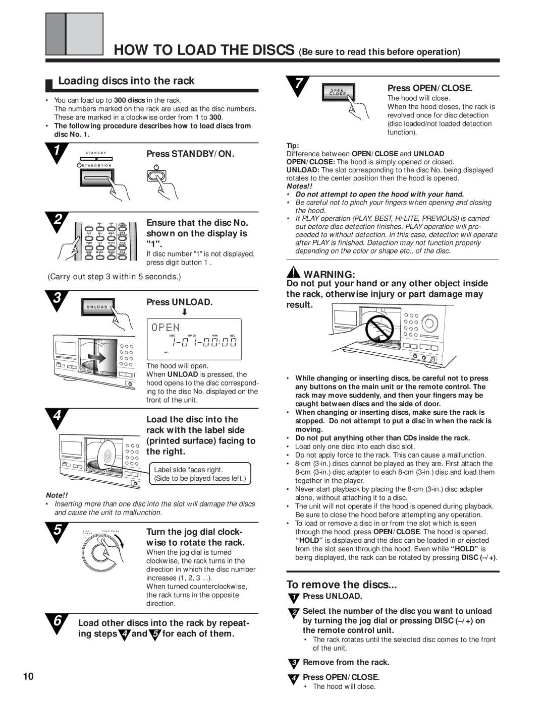 Pioneer PD-F1039 manual Loading discs into the rack 