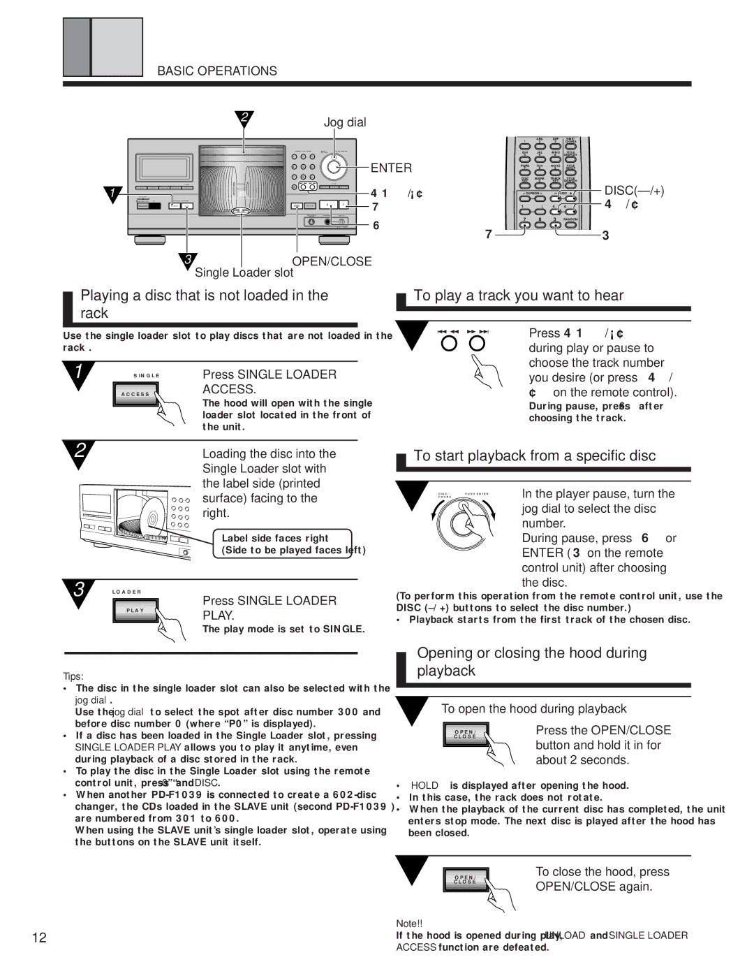 Pioneer PD-F1039 manual Playing a disc that is not loaded in the rack, To play a track you want to hear 