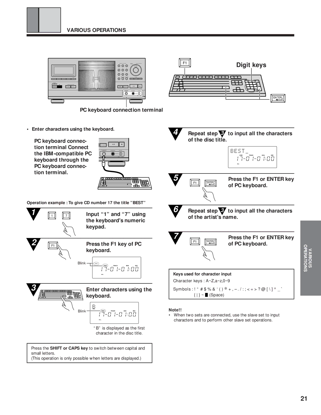 Pioneer PD-F1039 manual Digit keys 