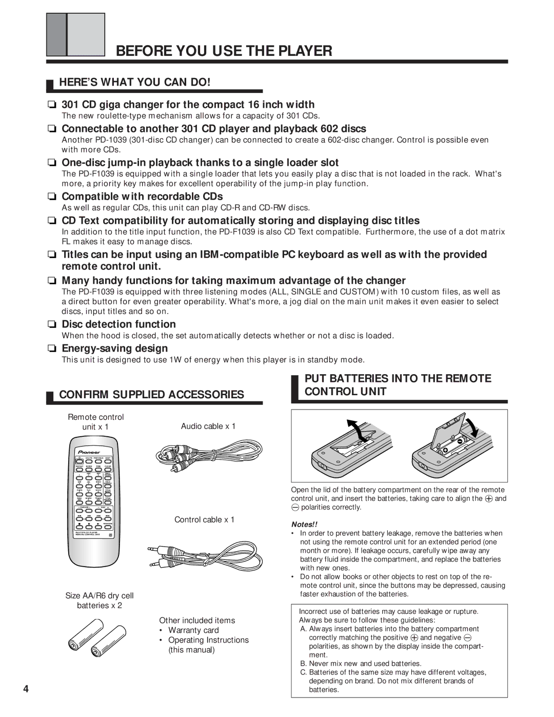 Pioneer PD-F1039 manual Before YOU USE the Player, HERE’S What YOU can do 