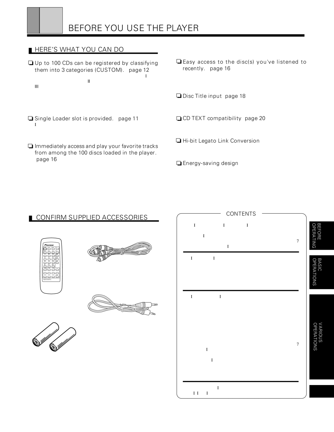 Pioneer PD-F19PD-F17 Before YOU USE the Player, HERE’S What YOU can do, Confirm Supplied Accessories, Contents 