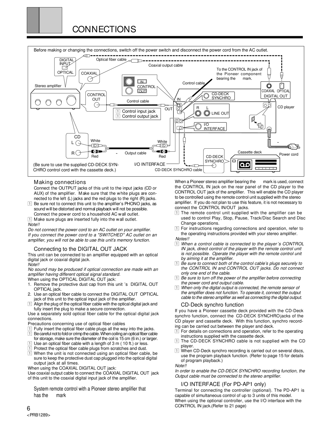 Pioneer PD-F19PD-F17 Connections, Making connections, Connecting to the Digital OUT Jack, CD-Deck synchro function 