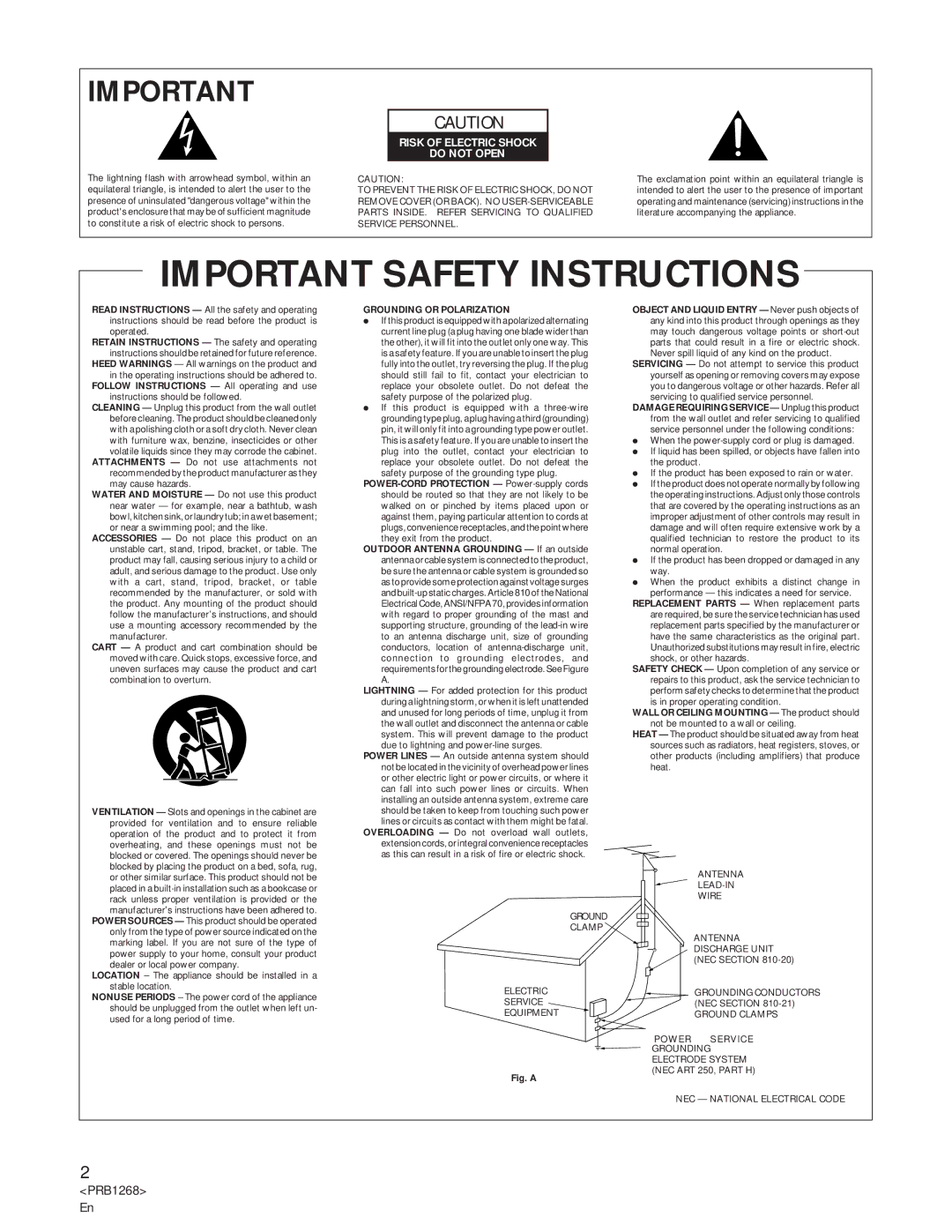 Pioneer PD-F907 specifications Important Safety Instructions 