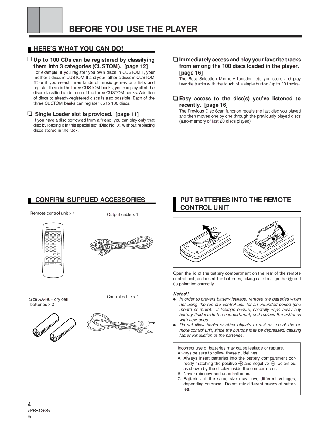 Pioneer PD-F907 specifications Before YOU USE the Player, HERE’S What YOU can do, Confirm Supplied Accessories 