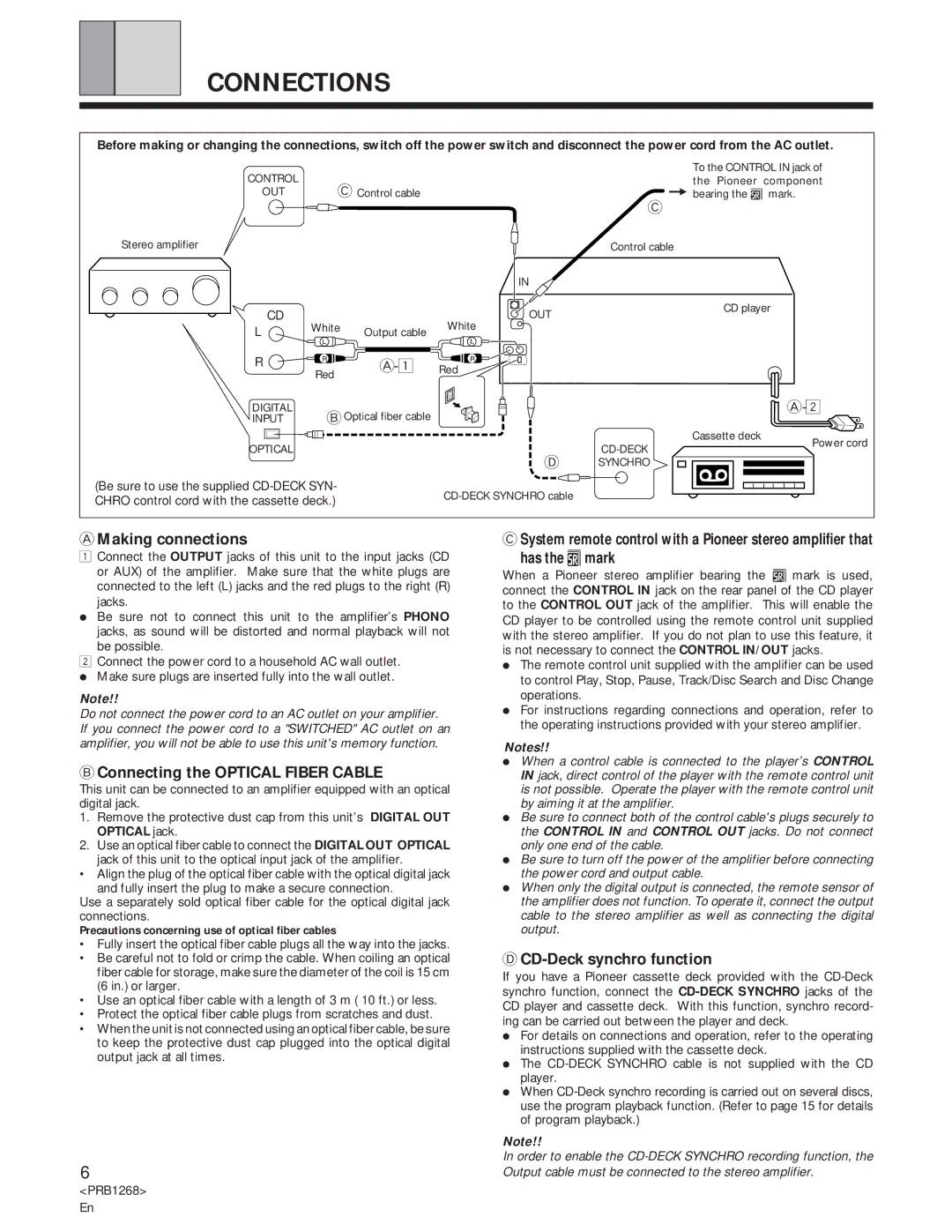 Pioneer PD-F907 specifications Connections, Making connections, Connecting the Optical Fiber Cable, Has the ëmark 