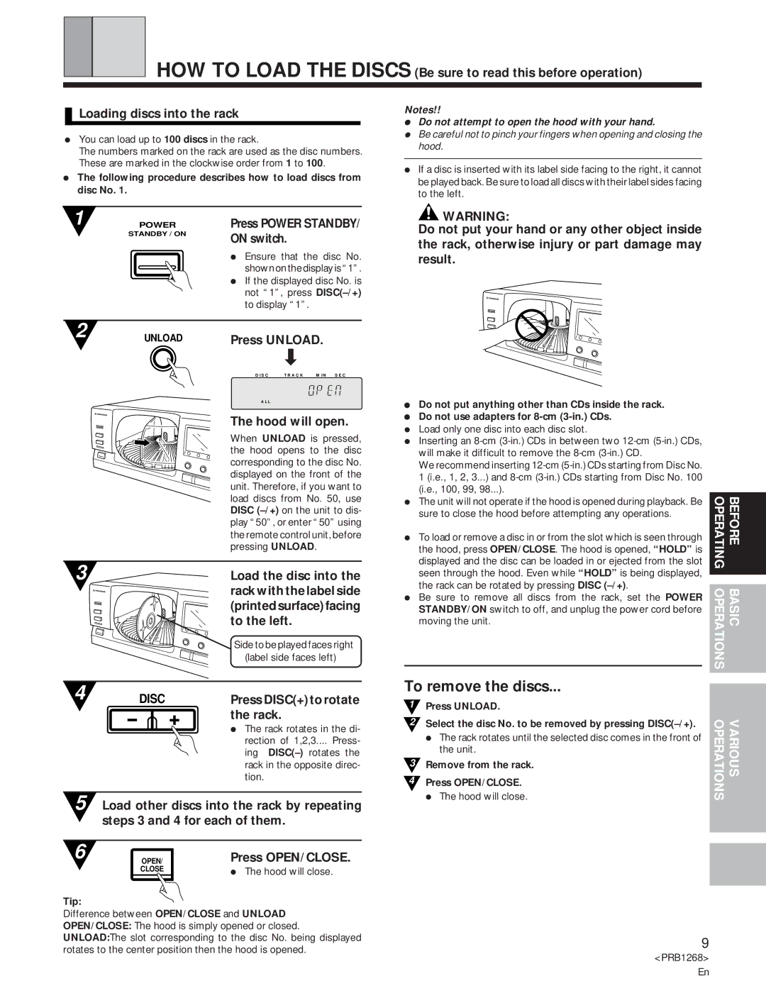 Pioneer PD-F907 specifications To remove the discs 