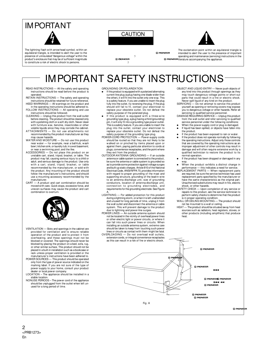 Pioneer PD-F957 specifications Important Safety Instructions 