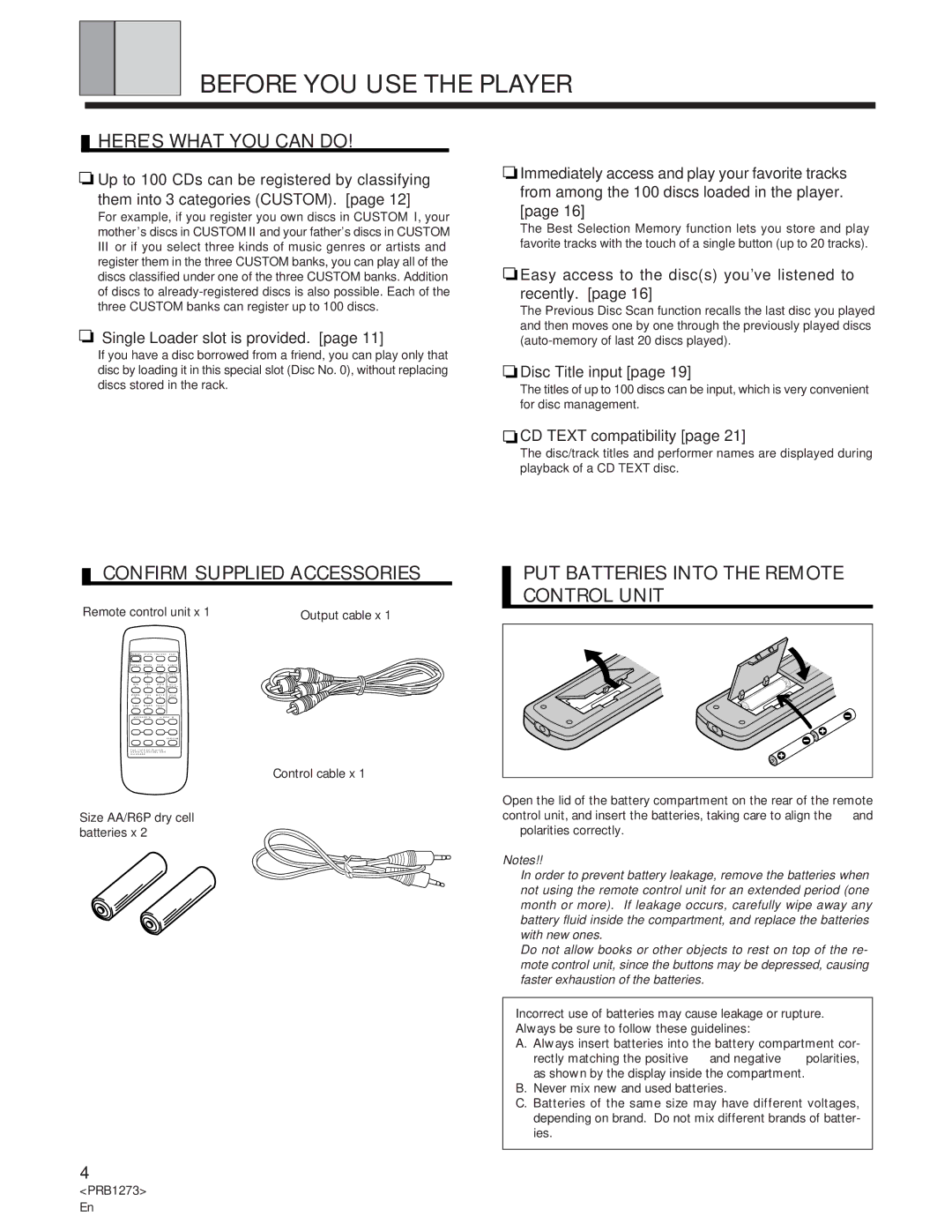 Pioneer PD-F957 specifications Before YOU USE the Player, HERE’S What YOU can do, Confirm Supplied Accessories 