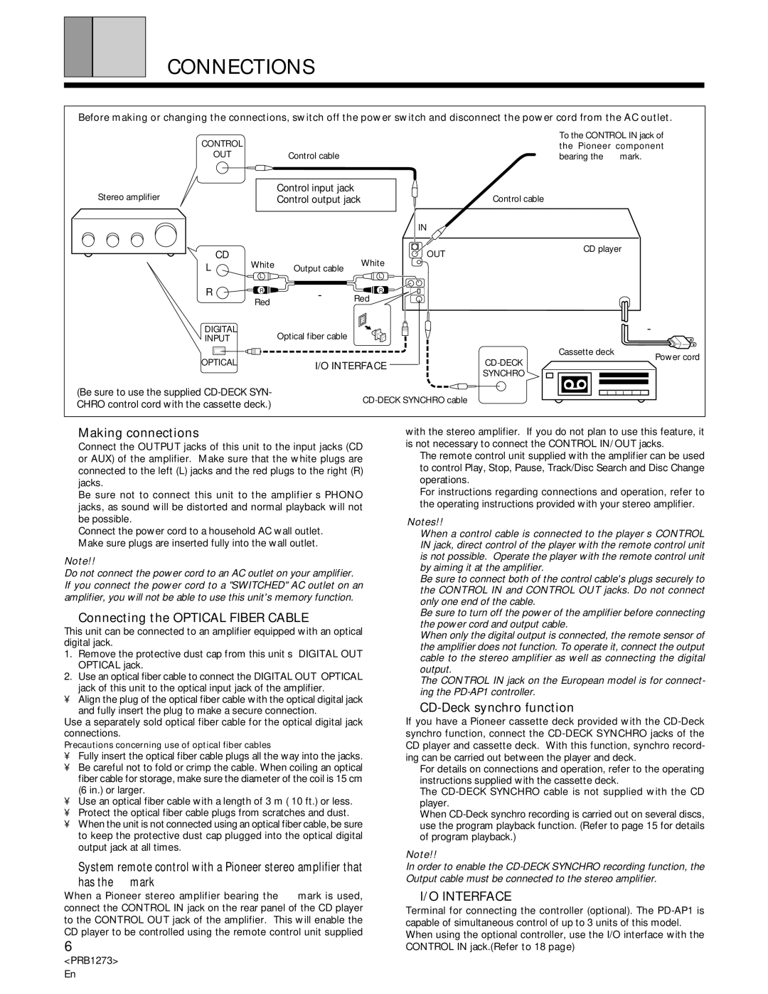 Pioneer PD-F957 specifications Connections, O Interface 