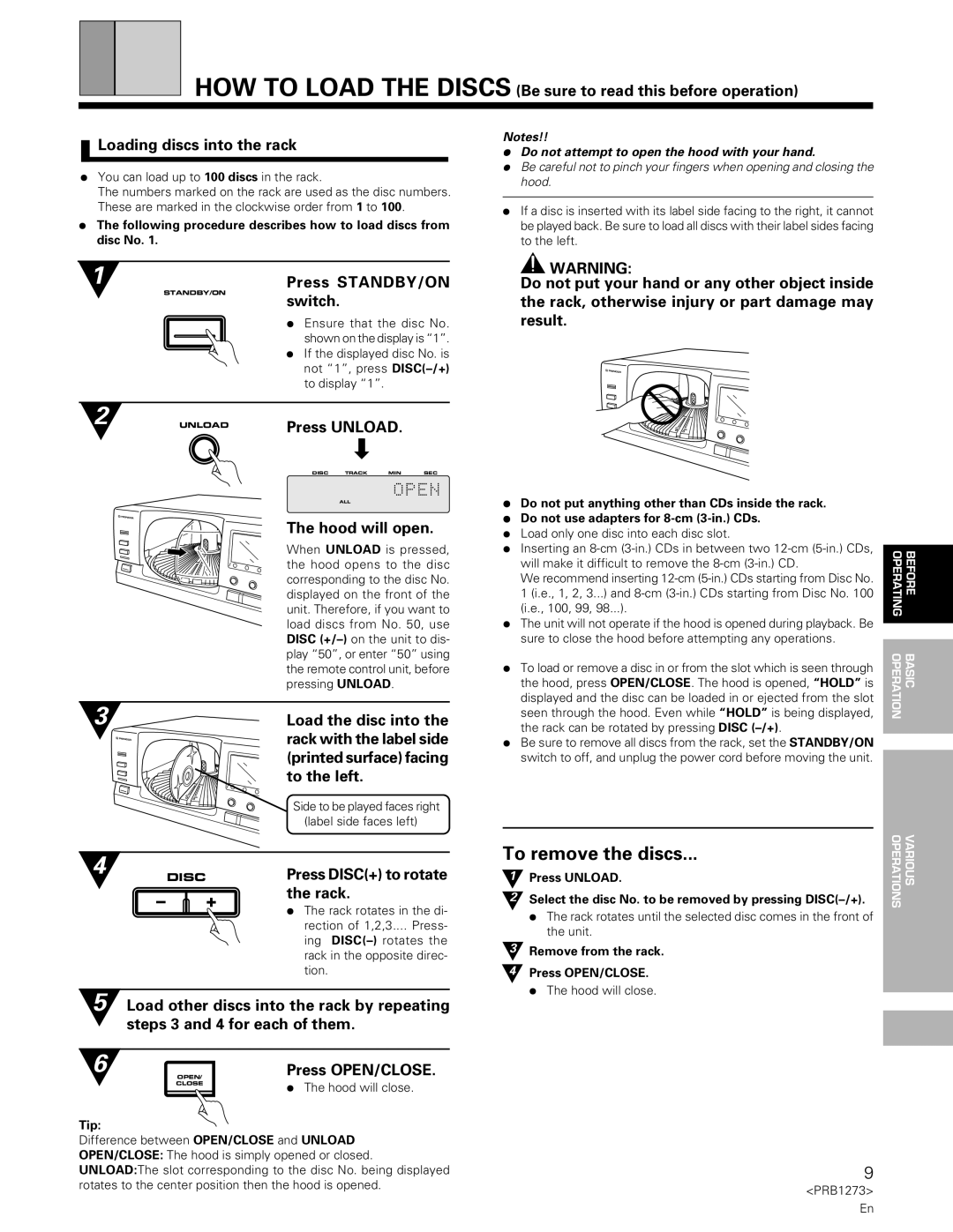 Pioneer PD-F957 specifications To remove the discs 