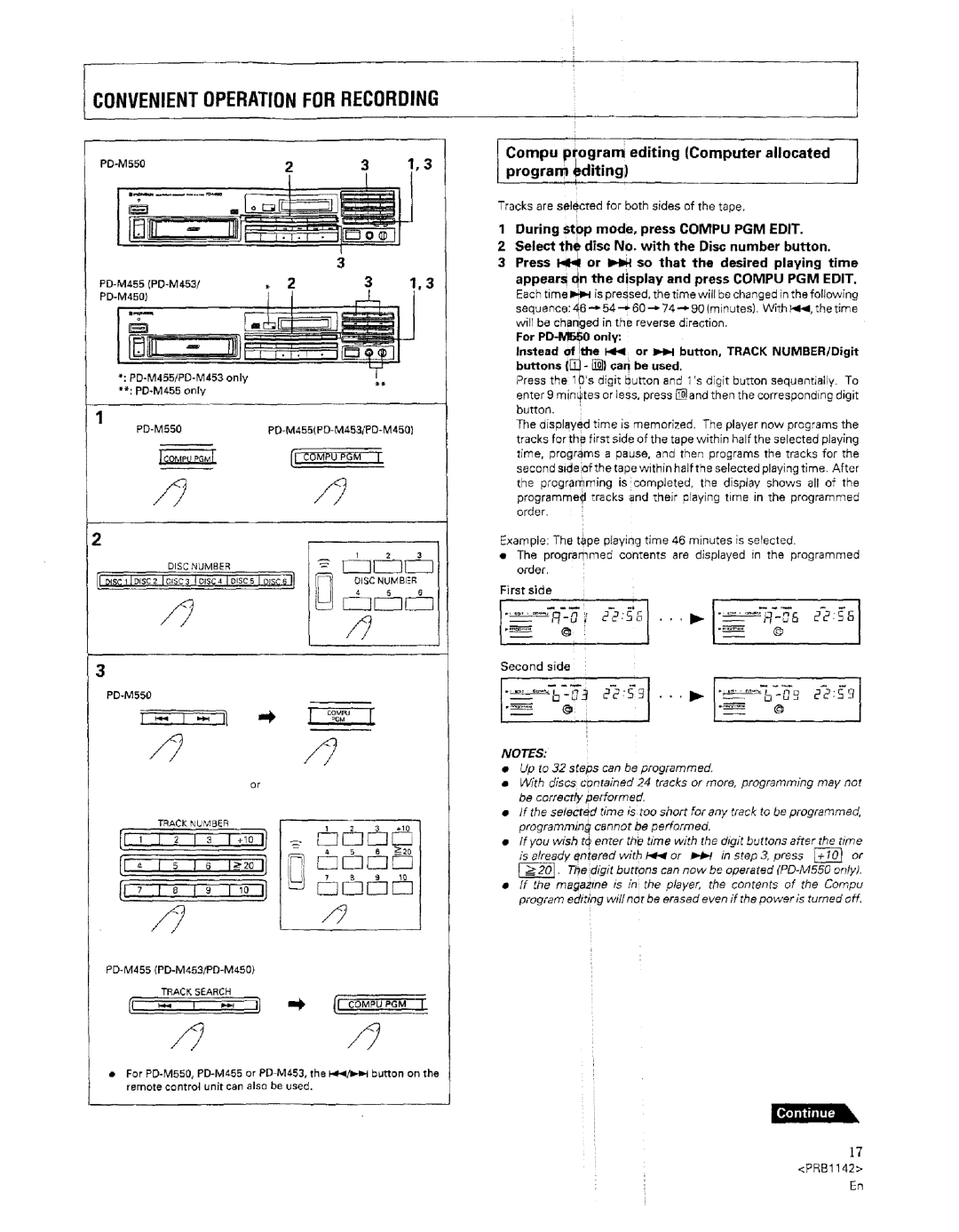 Pioneer PD-M455, PD-M550 warranty Convenientoperationfor Recording, Compu program editing Computer allocated program editing 