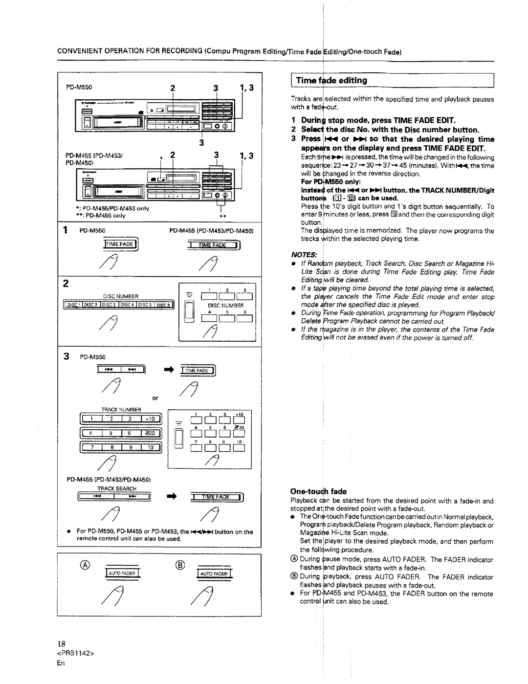 Pioneer warranty ITime fde editing, PD-M455 PD-M453t PD-M450, PD-M550 PD-M455 PD-M4531PD-M450, During Stop Mode Press 