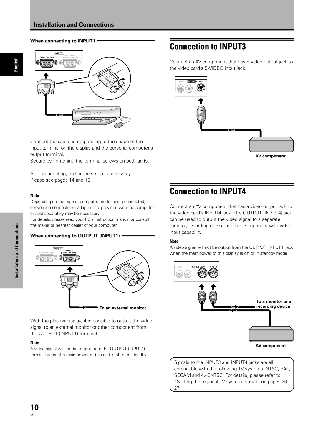 Pioneer PDA-5002 manual Connection to INPUT3, Connection to INPUT4, Connections When connecting to INPUT1 