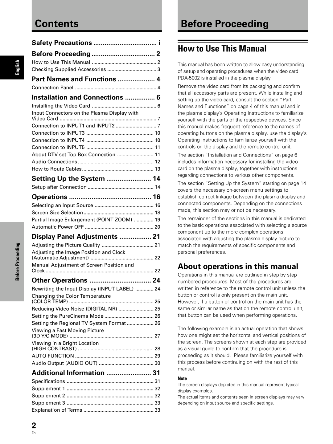 Pioneer PDA-5002 manual Contents, Before Proceeding 