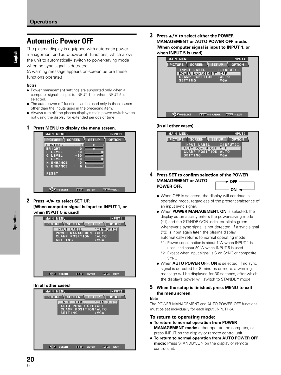 Pioneer PDA-5002 manual Automatic Power OFF, To return to operating mode 