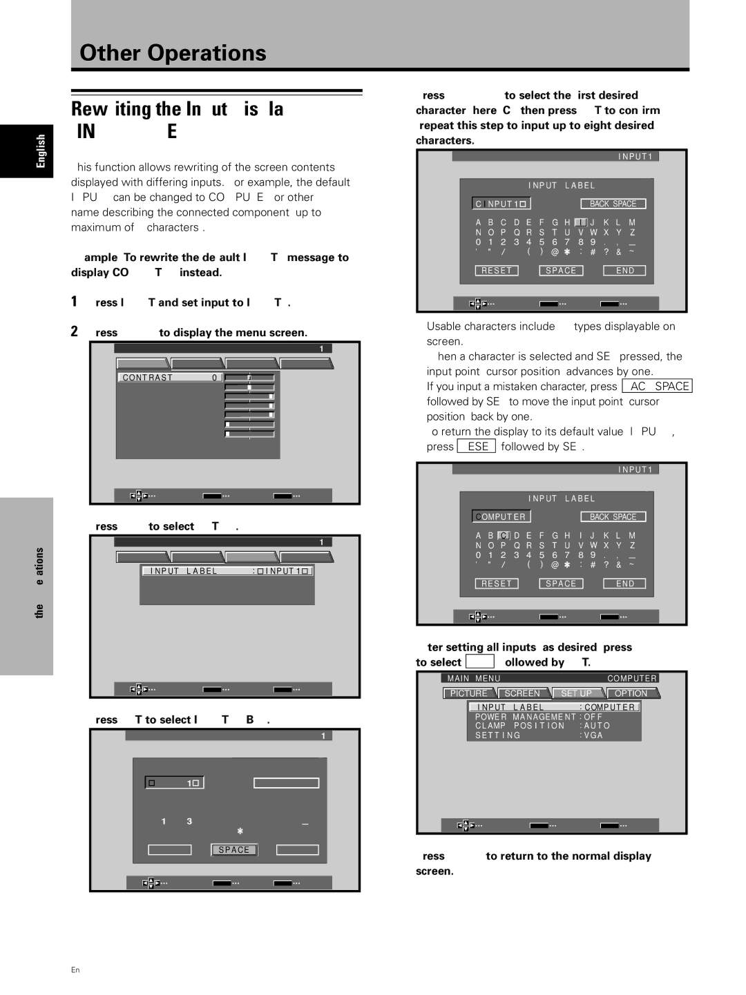 Pioneer PDA-5002 manual Other Operations, Rewriting the Input Display, Input Label 