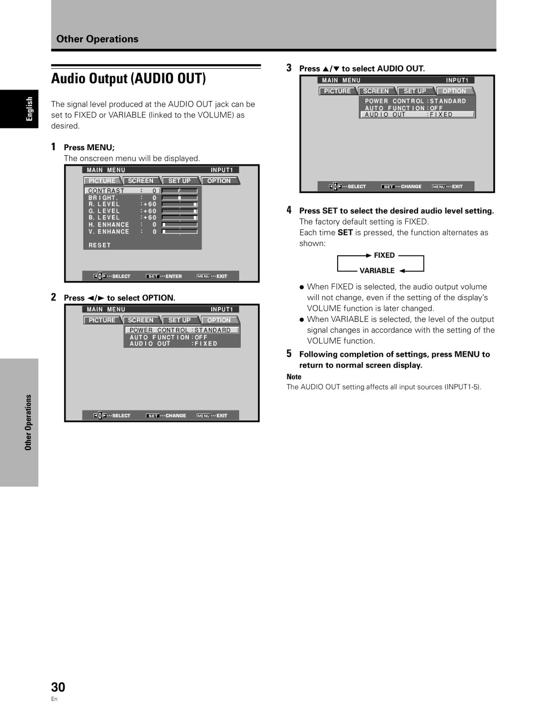 Pioneer PDA-5002 manual Audio Output Audio OUT 