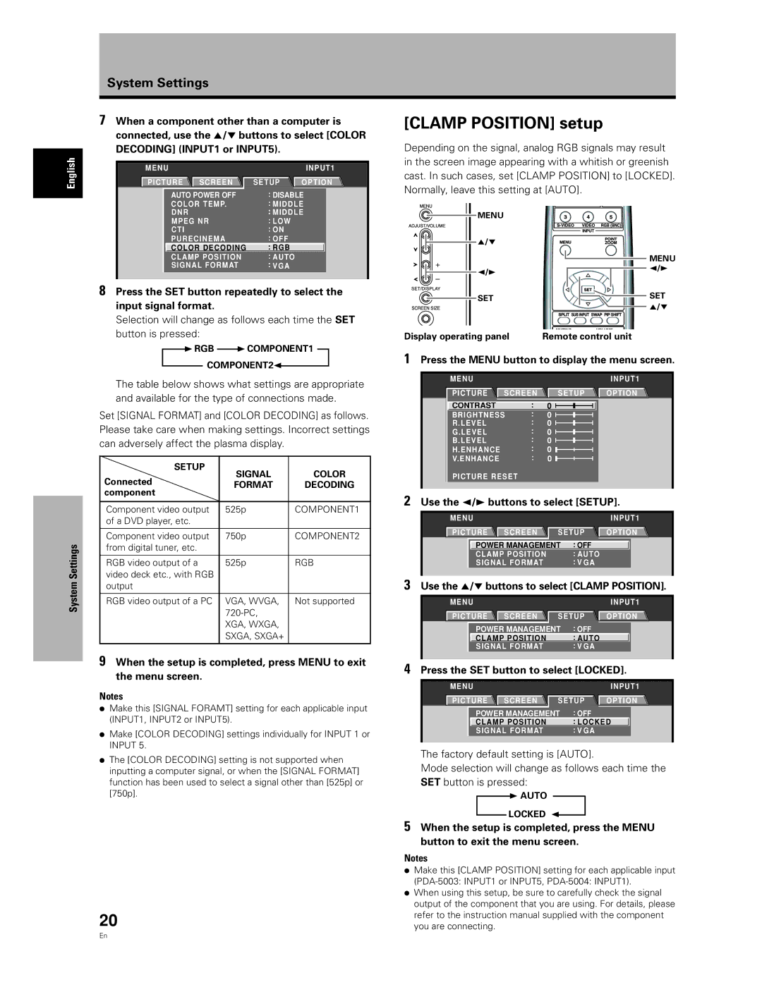 Pioneer PDA-5004, PDA-5003 manual When a component other than a computer is, Connected, use the 5/∞ buttons to select Color 