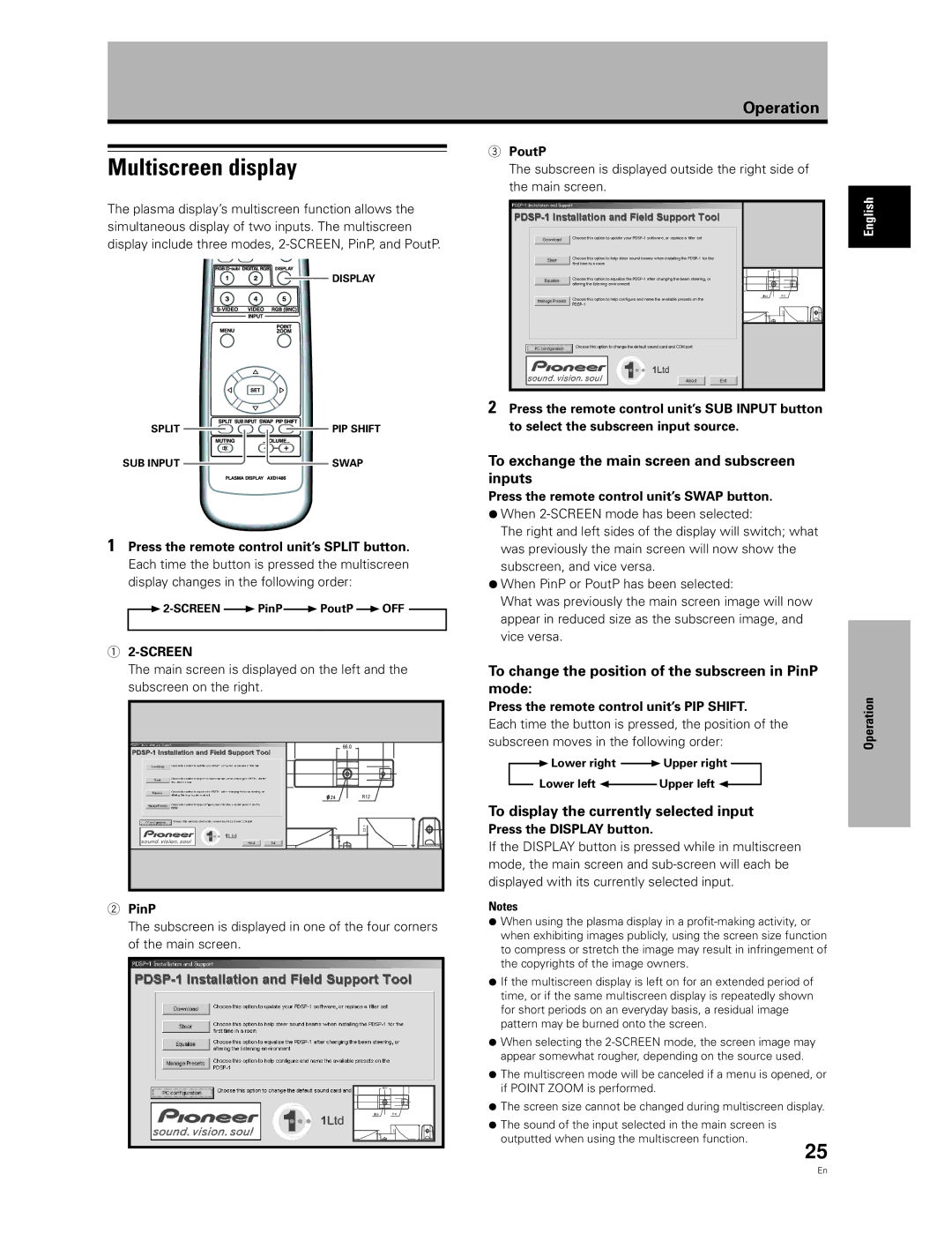 Pioneer PDA-5003, PDA-5004 manual Multiscreen display, To exchange the main screen and subscreen inputs, Screen 