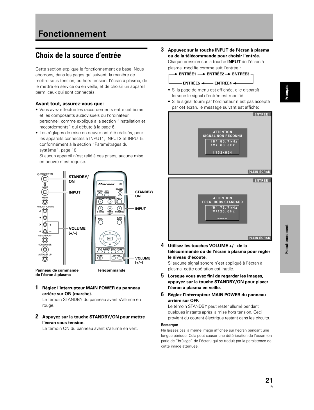 Pioneer PDA-5003, PDA-5004 manual Fonctionnement, Choix de la source d’entrée, Avant tout, assurez-vous que 