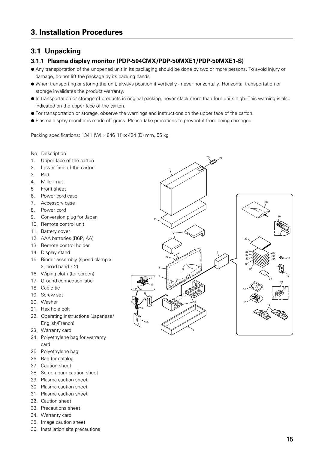 Pioneer PDK-50HW3 specifications Installation Procedures, Unpacking 