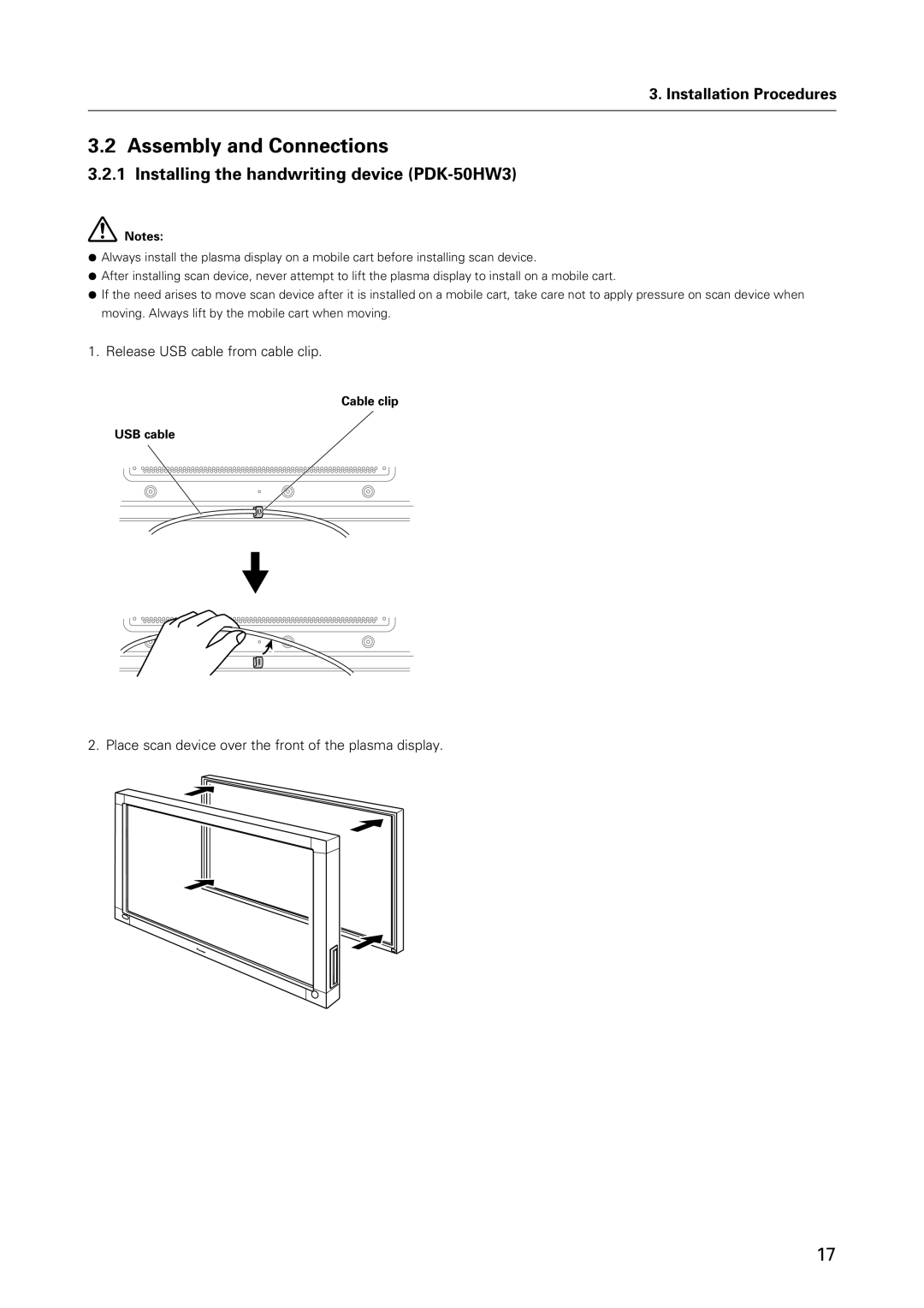 Pioneer specifications Assembly and Connections, Installing the handwriting device PDK-50HW3 