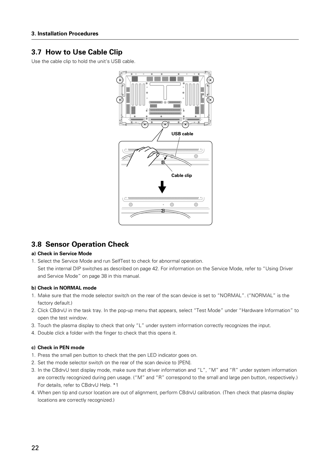 Pioneer PDK-50HW3 specifications How to Use Cable Clip, Sensor Operation Check, Check in Service Mode, Check in Normal mode 