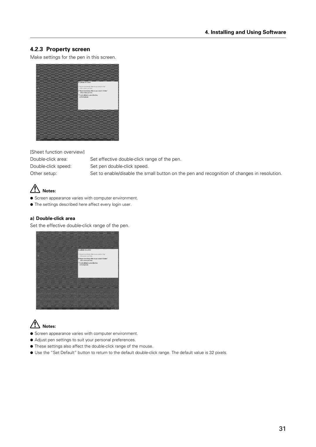 Pioneer PDK-50HW3 specifications Property screen, Double-click area 