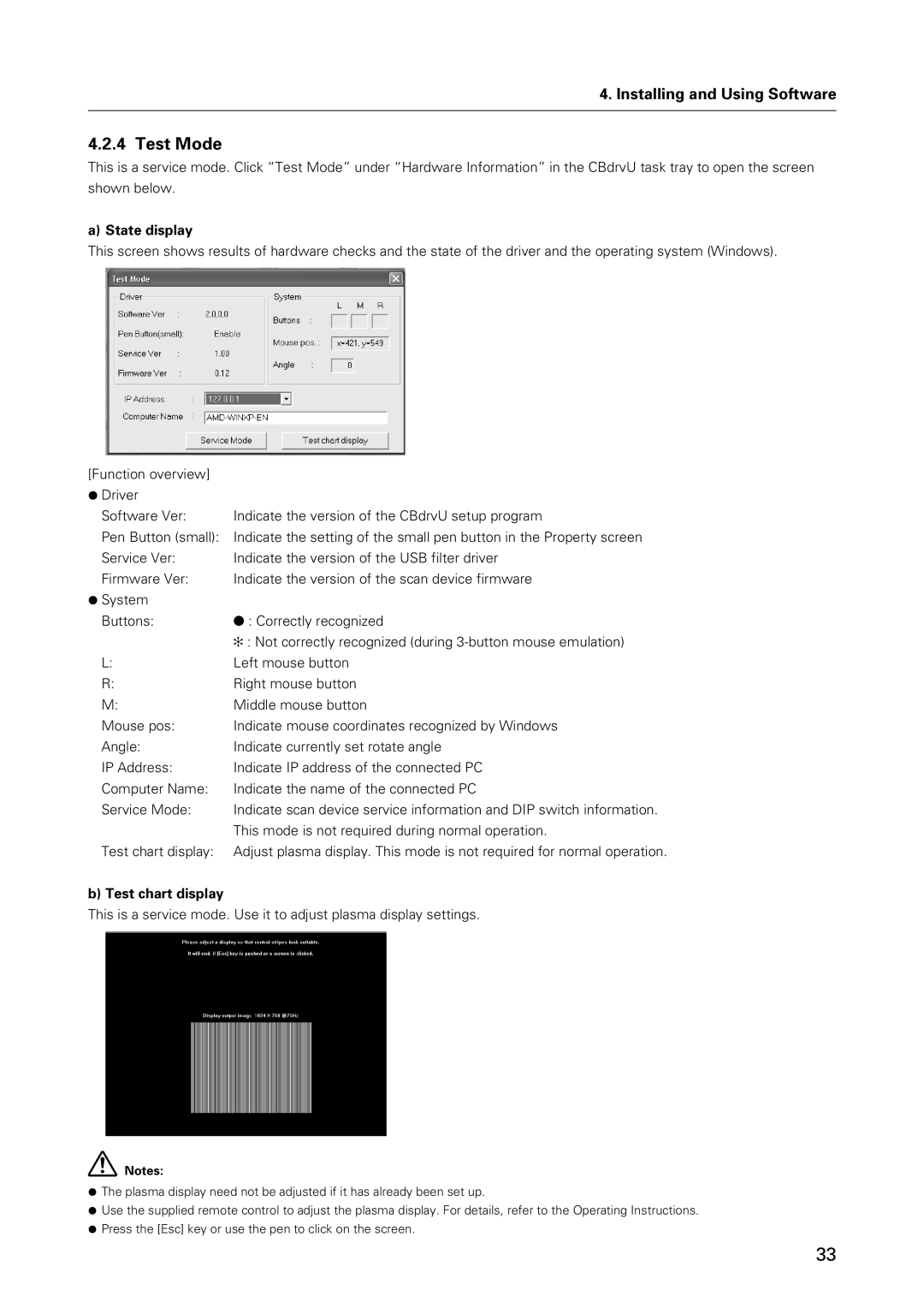 Pioneer PDK-50HW3 specifications Test Mode, State display, Test chart display 