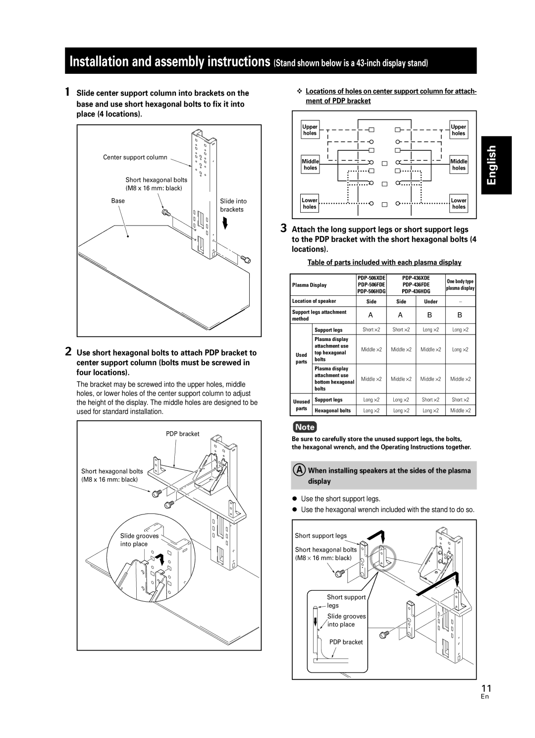 Pioneer PDK-FS05 manual Table of parts included with each plasma display 