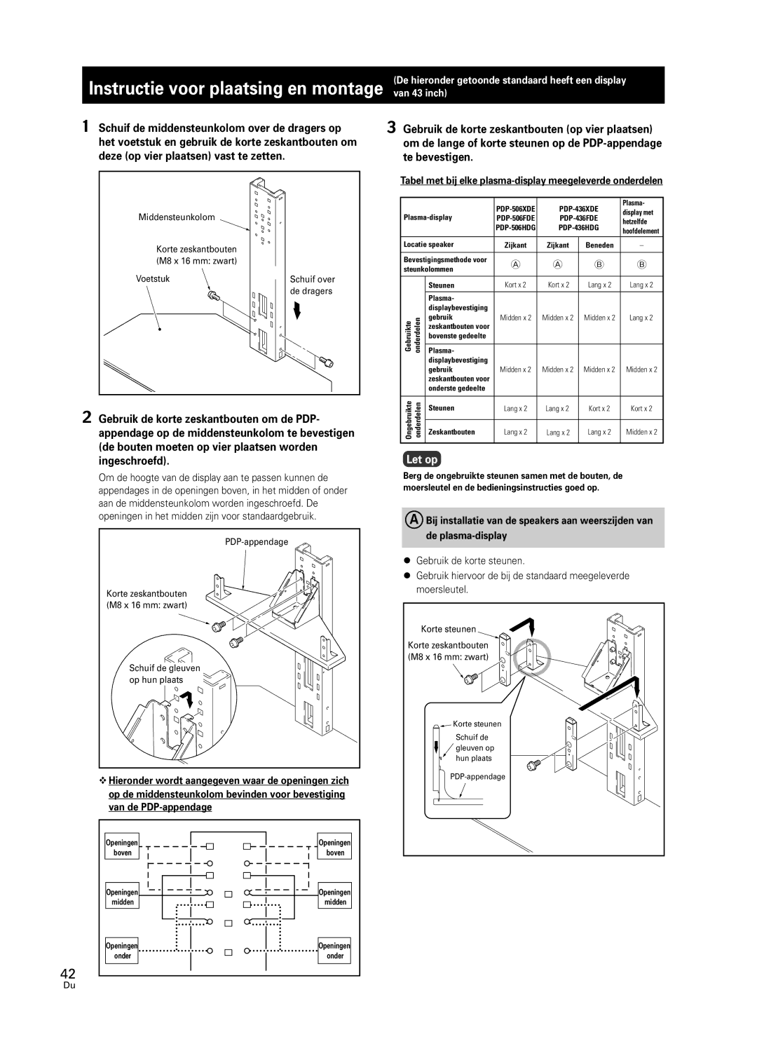 Pioneer PDK-FS05 manual Instructie voor plaatsing en montage van 43 inch 