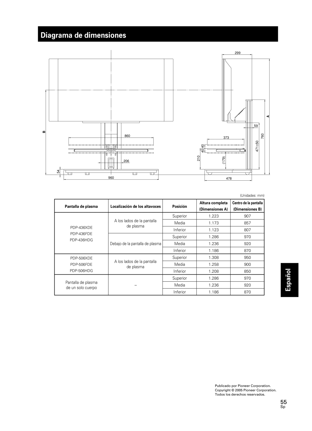 Pioneer PDK-FS05 manual Diagrama de dimensiones 