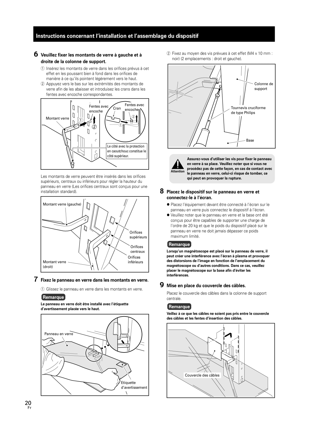 Pioneer PDK-FS05 manual Remarque, 9Mise en place du couvercle des câbles 