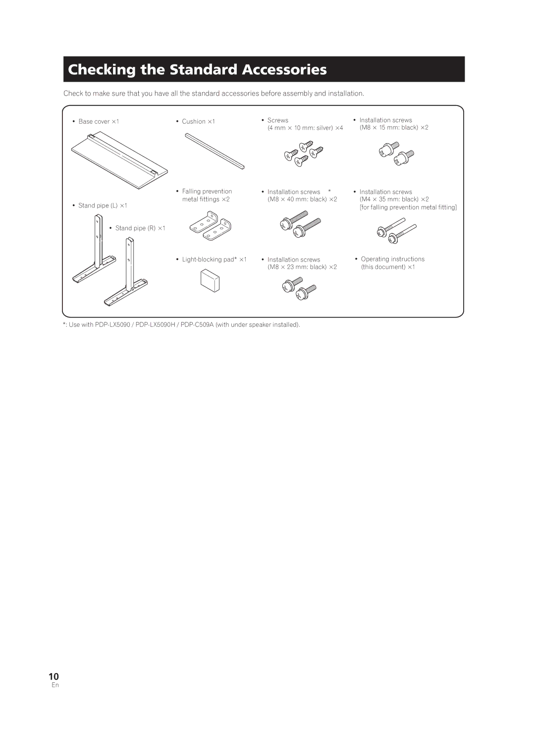 Pioneer PDK-TS33A, KRP-TS02 manual Checking the Standard Accessories 