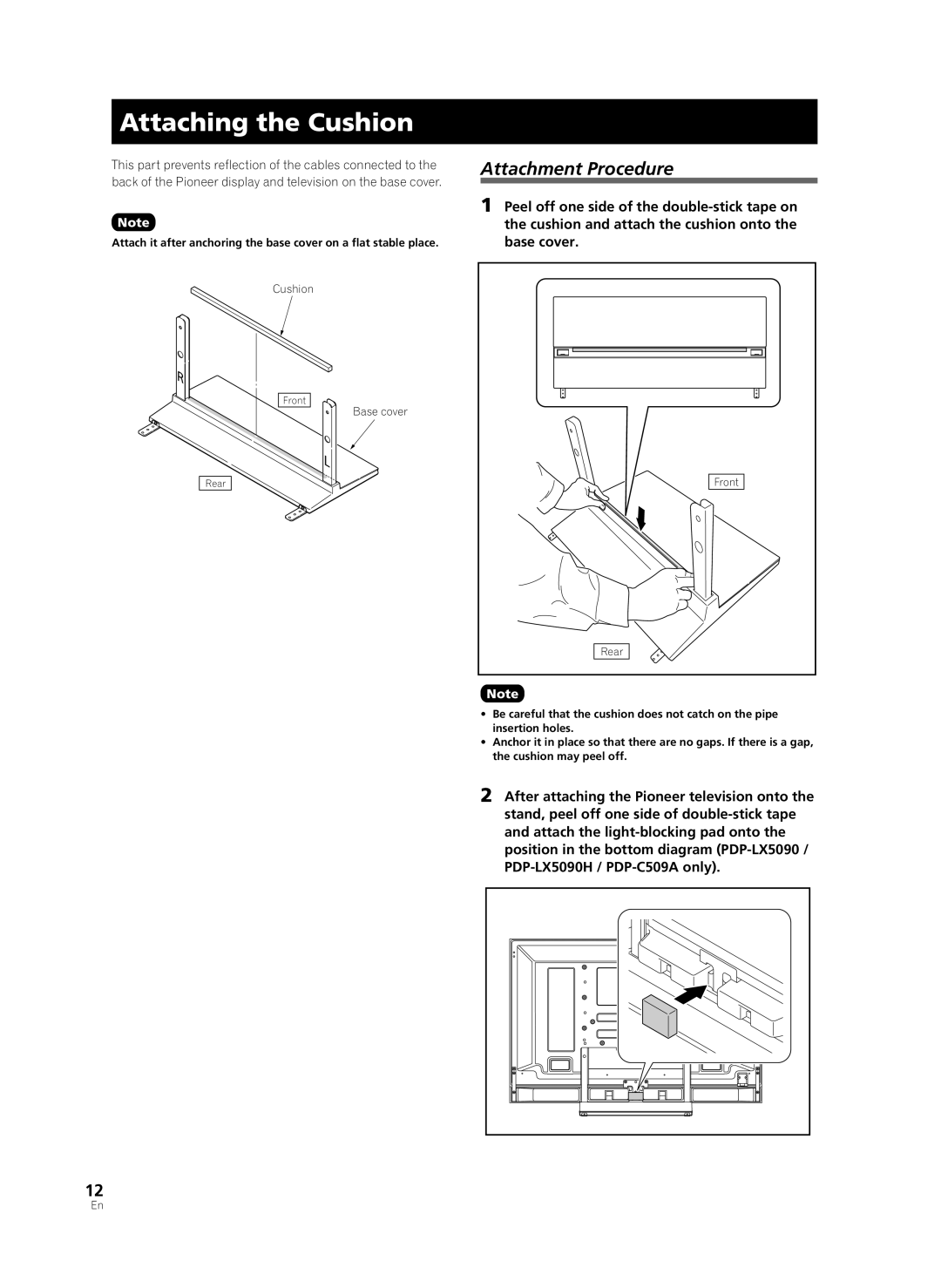 Pioneer PDK-TS33A, KRP-TS02 manual Attaching the Cushion, Attachment Procedure 