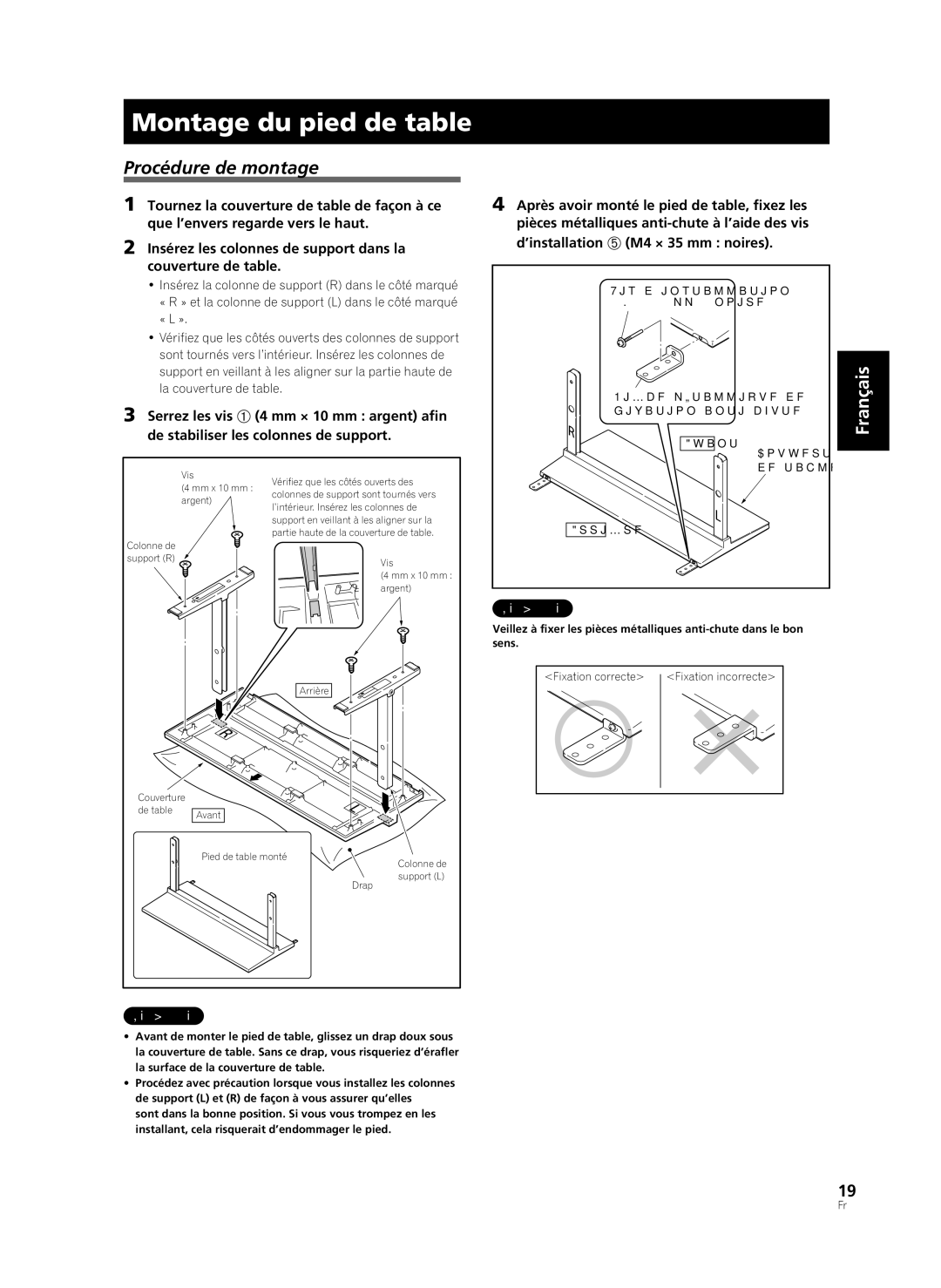 Pioneer PDK-TS33A, KRP-TS02 manual Montage du pied de table, Procédure de montage 