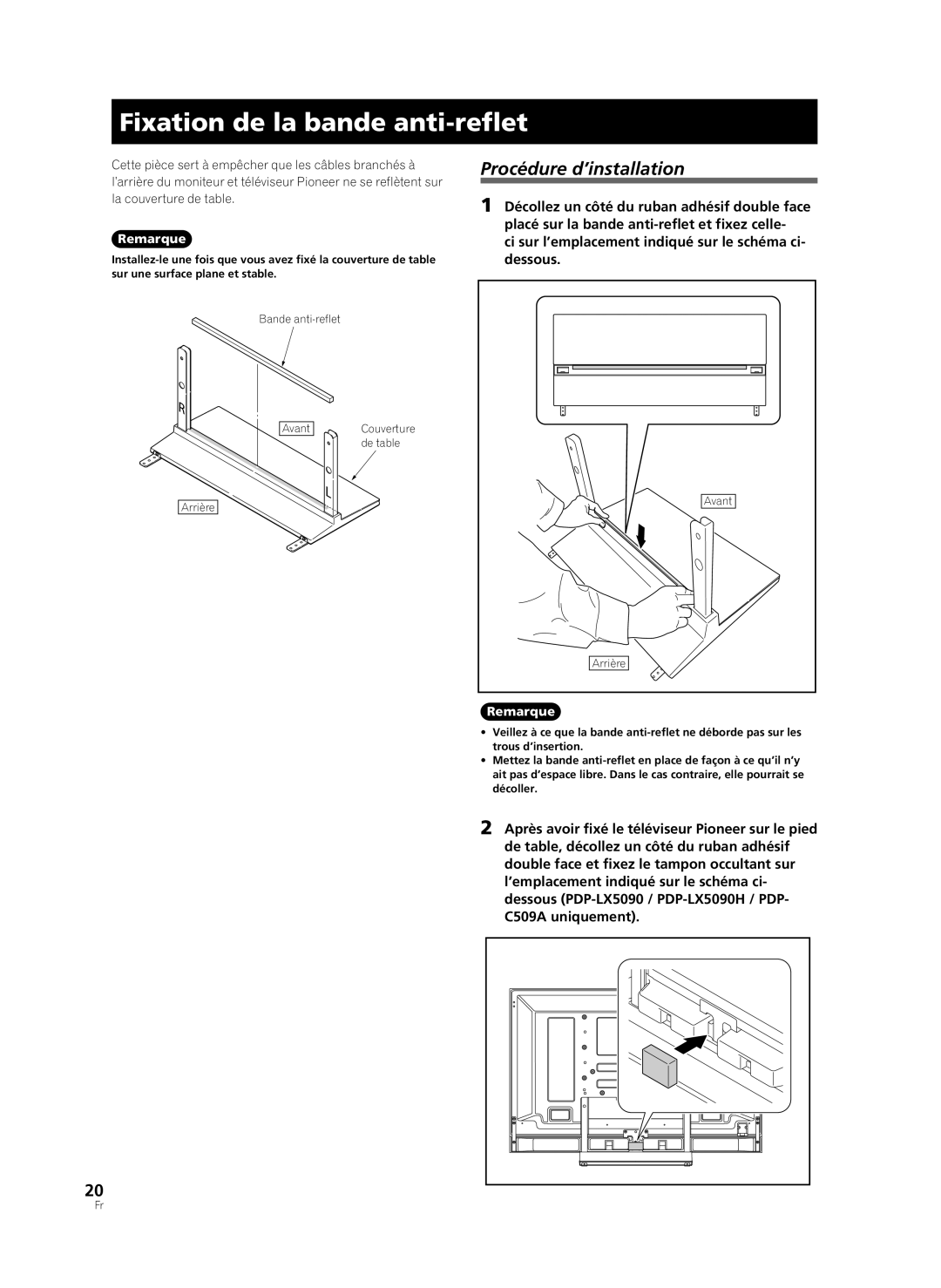 Pioneer KRP-TS02, PDK-TS33A manual Fixation de la bande anti-reﬂet, Procédure d’installation 