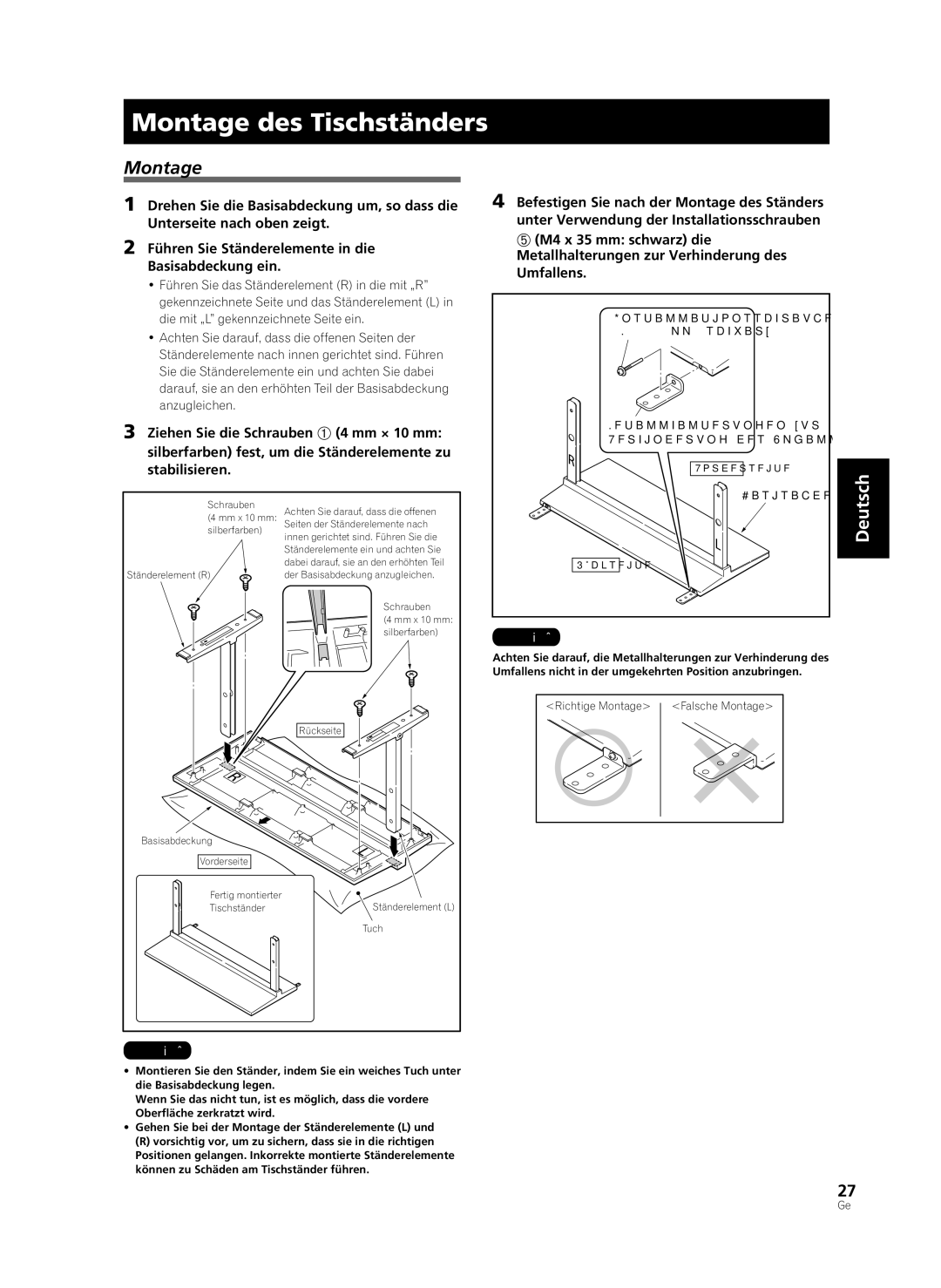 Pioneer PDK-TS33A, KRP-TS02 manual Montage des Tischständers 