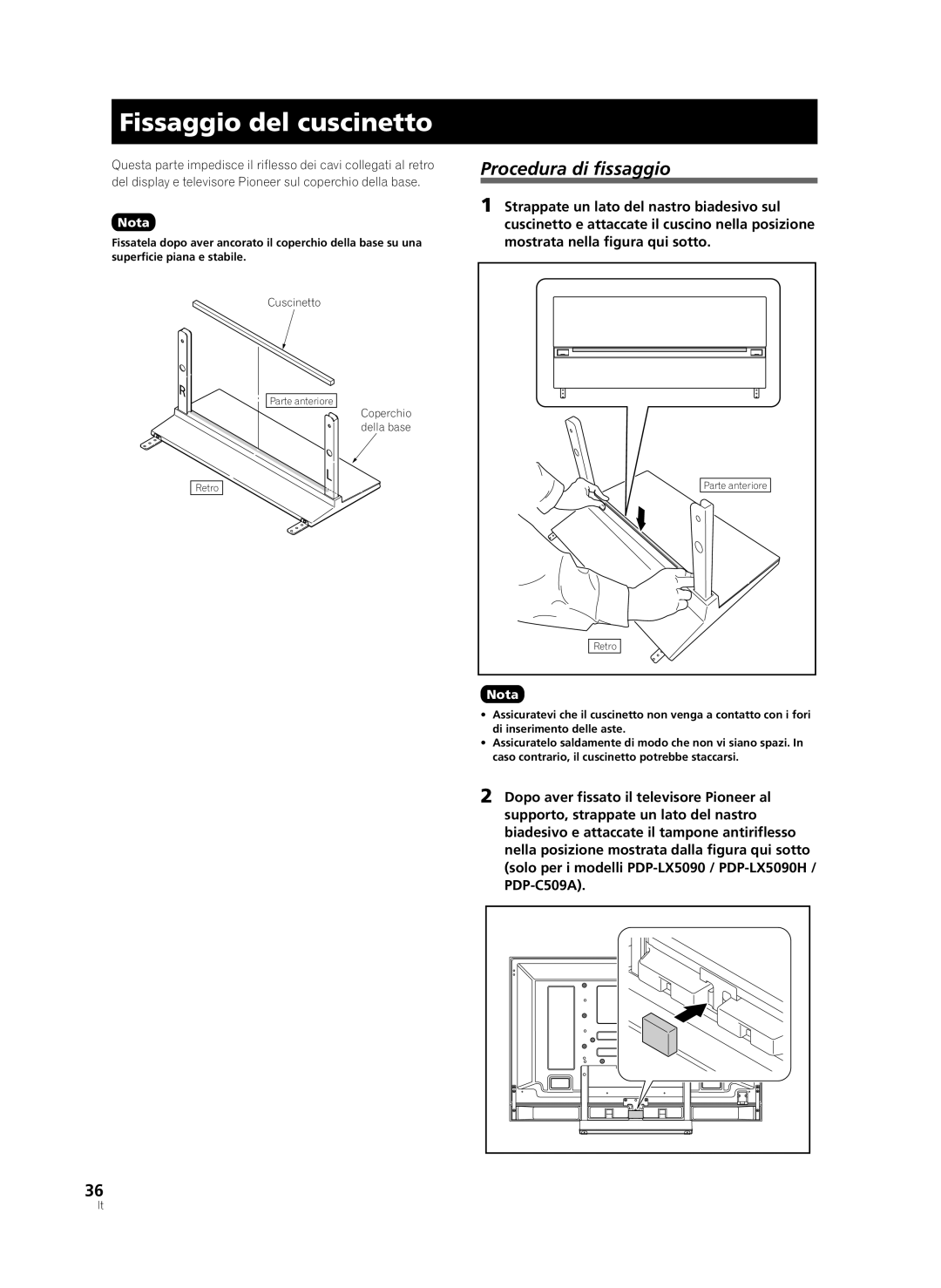 Pioneer PDK-TS33A, KRP-TS02 manual Fissaggio del cuscinetto, Procedura di fissaggio 