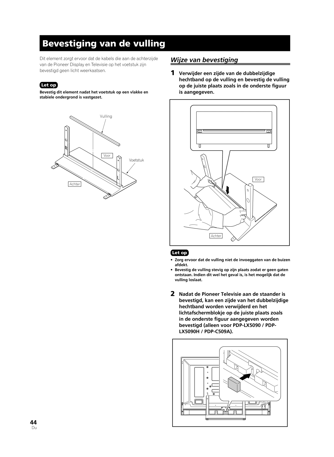 Pioneer KRP-TS02, PDK-TS33A manual Bevestiging van de vulling, Wijze van bevestiging 