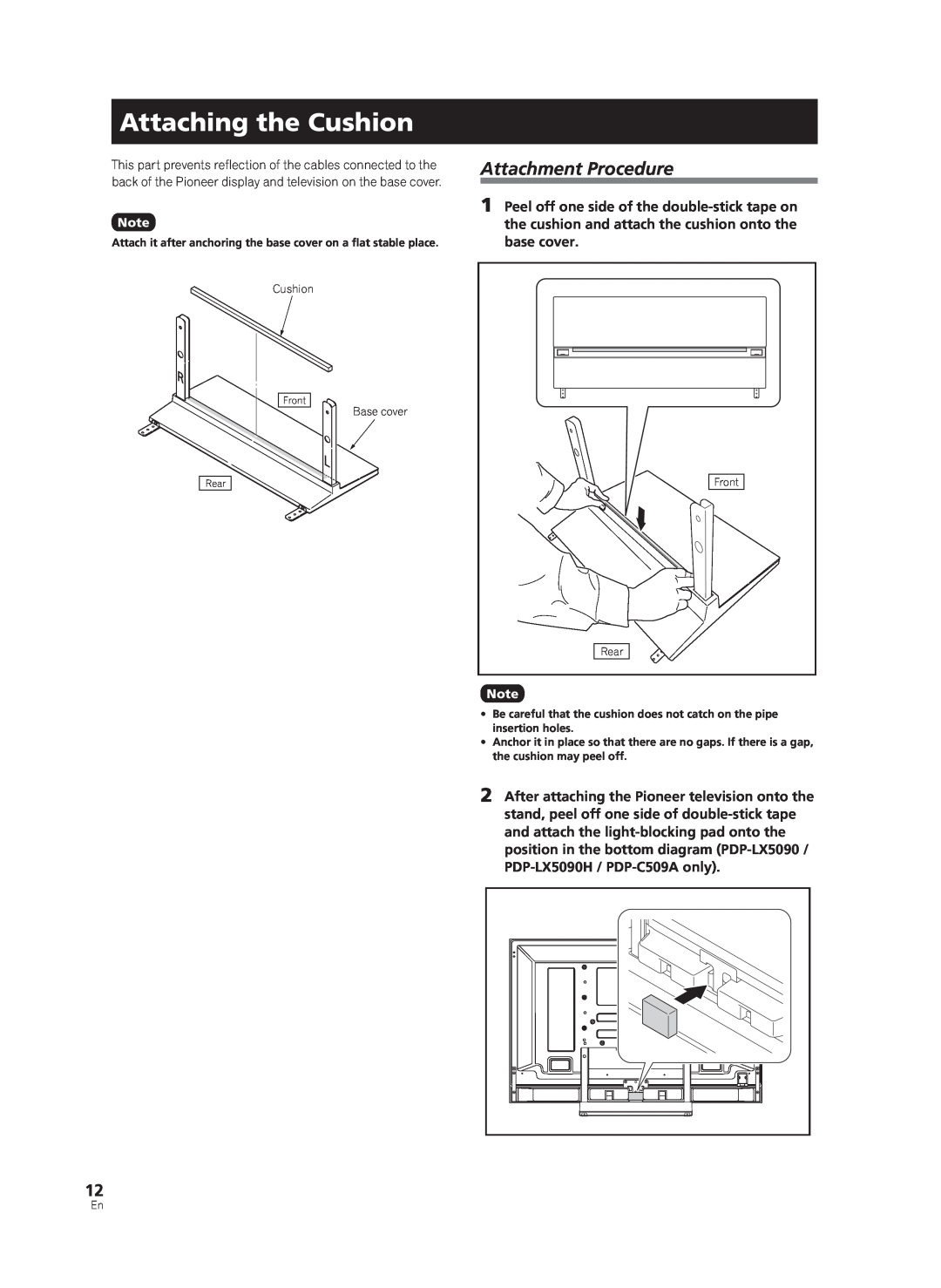 Pioneer PDK-TS33A, KRP-TS02 manual Attaching the Cushion, Attachment Procedure 